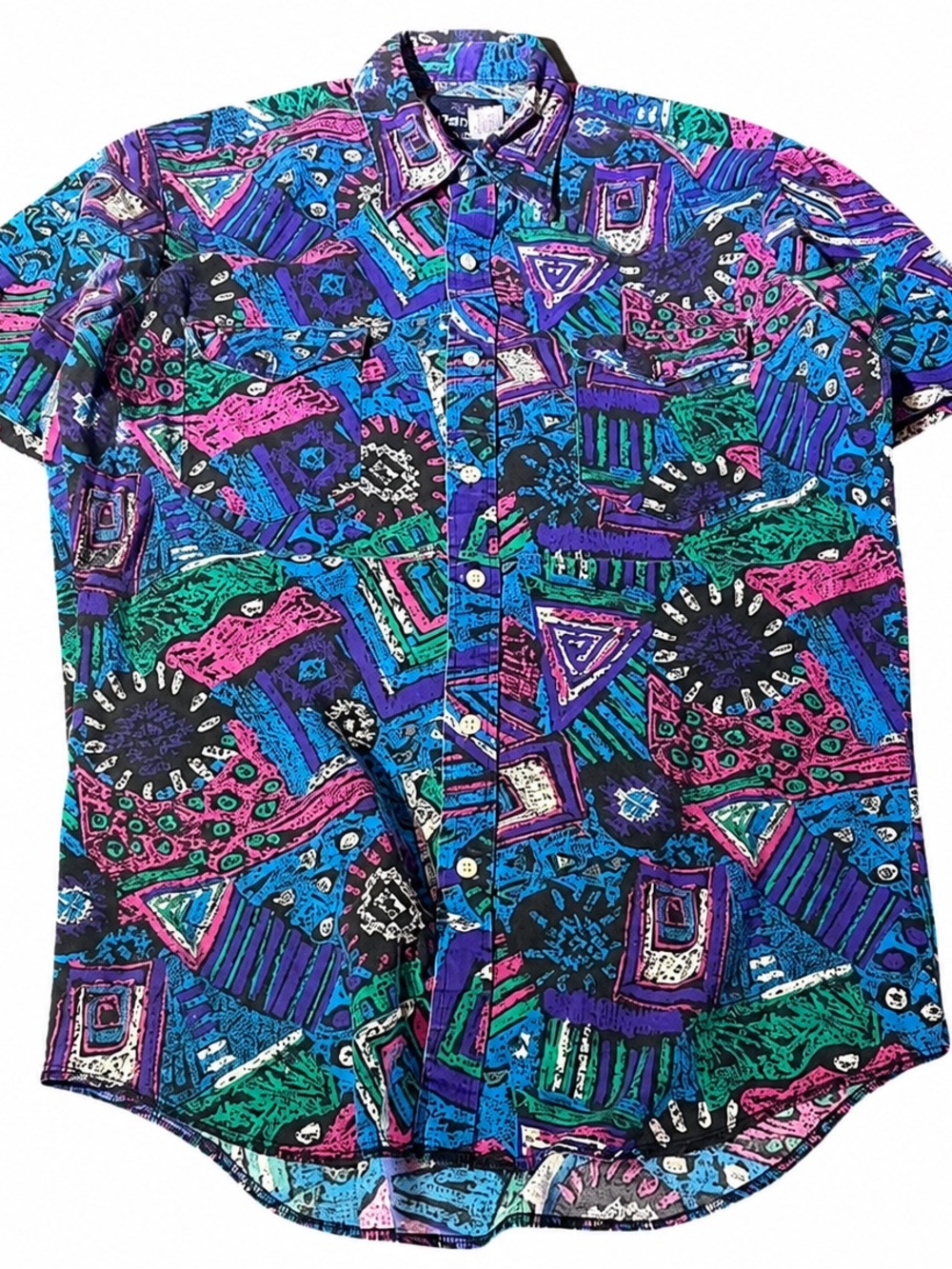 Vintage 90s Wrangler Abstract Geometric Short Sleeve Button Up Shirt Men’s M